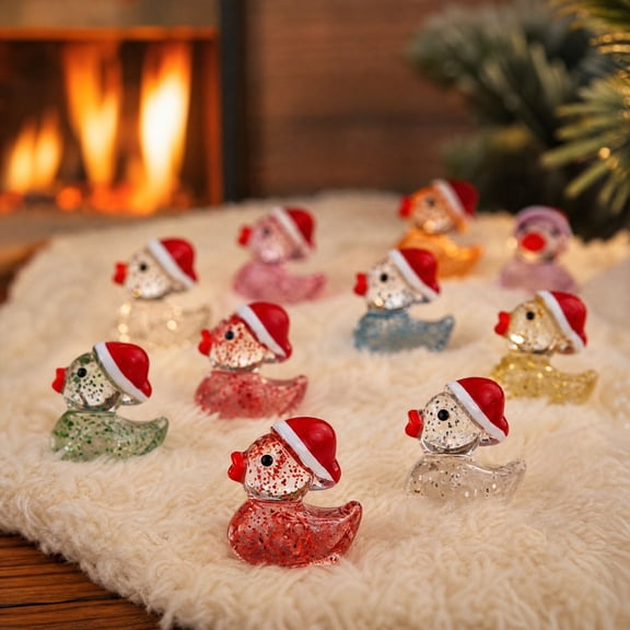 50Pcs Christmas Mini Resin Duck, Miniature Figures Tiny Ducks for Miniature Christmas Decor Aquarium Ornament Dollhouse Decoration