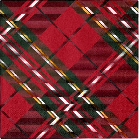 50Pcs Christmas Paper Napkins - Red and Black Plaid Design 3 Ply Disposable Paper Cocktail Napkin Party Table Decoration for Christmas, Holiday - 6.5x6.5" Folded