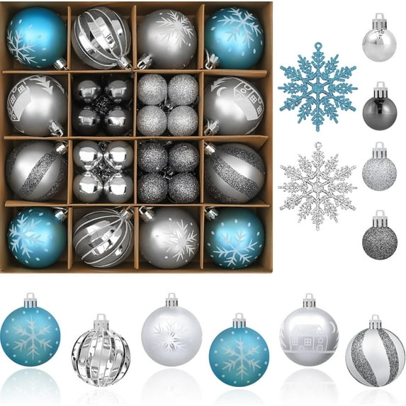 50Pcs Christmas Tree Ornaments - 2.36''/60mm Christmas Ball Ornaments Set for Xmas Tree Holiday Party Wedding Home Decorations (Blue & Silver)