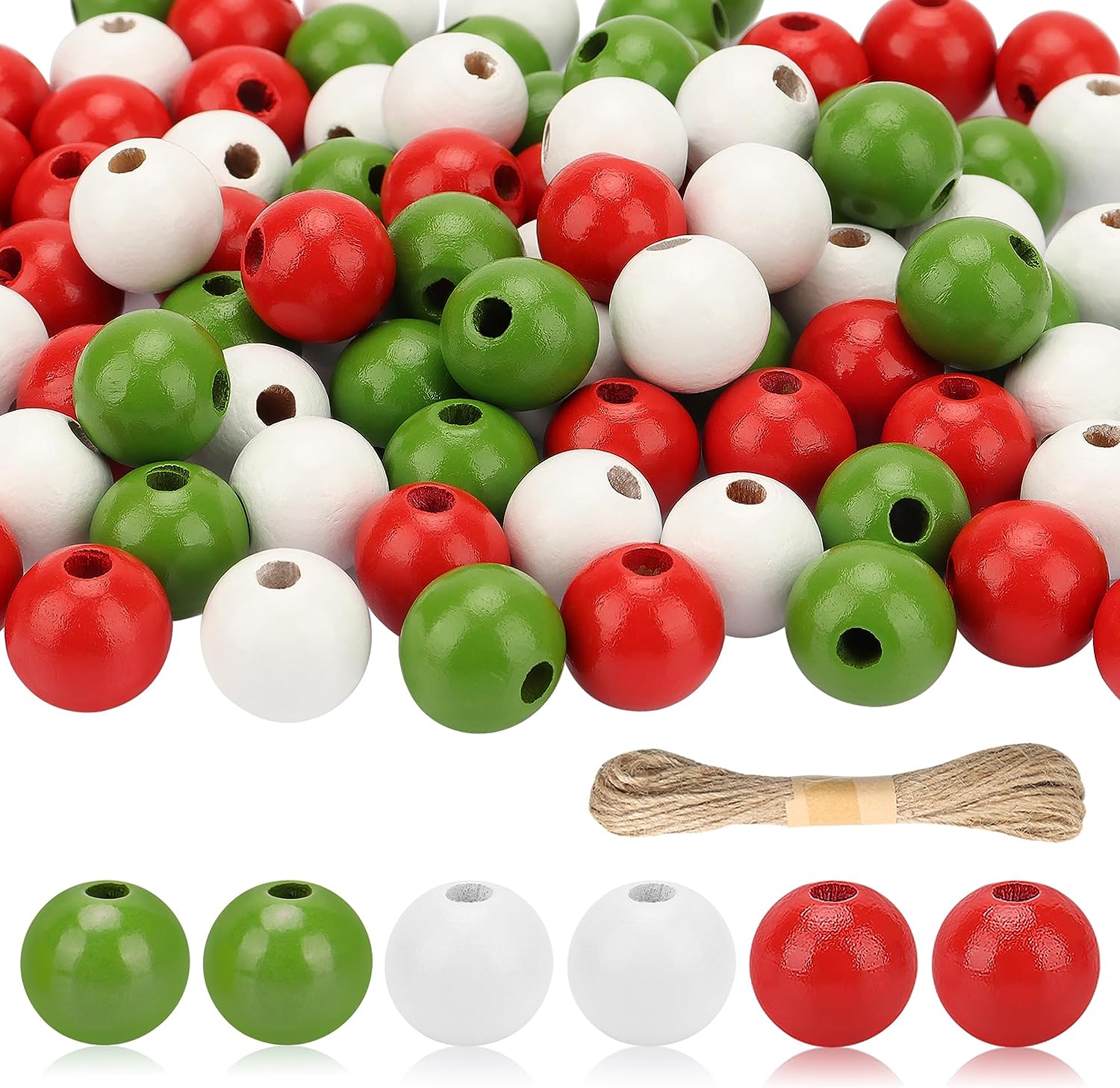 50Pcs Christmas Wooden Beads DIY Crafts Loose Spacer Beads for Garland