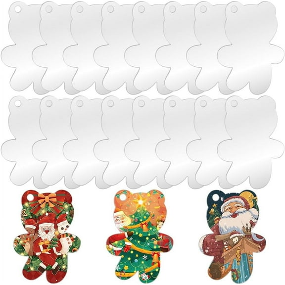 50Pcs Clear Acrylic Discs Clear Keychain Blanks Acrylic Christmas Blanks Bear Shape Transparent Clear Discs Acrylic Christmas Ornaments Blanks for Vinyl Party Decor Painting DIY Crafts