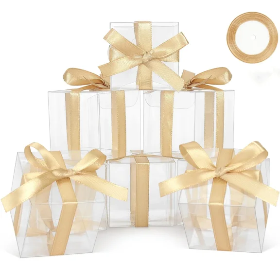 50Pcs Clear Favor Boxes - Mini Transparent Cube Gift Boxes, Plastic Candy & Macaron Containers for Wedding Party Favors, Baby Shower & Birthday Decorations