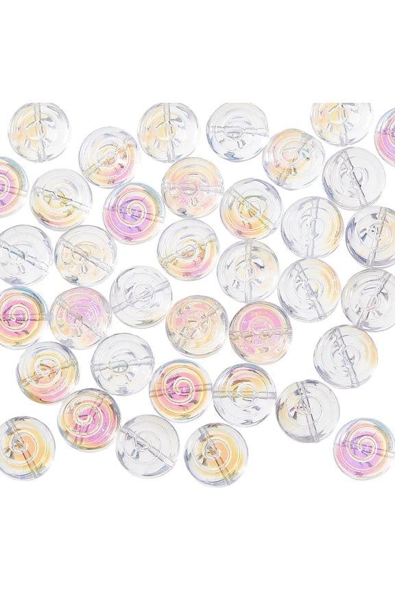 50Pcs Clear Flat Round Stripe Glass Beads Vortex Spacer Beads Sea Snail Beads Bulk Czech Snail Shell Beads Transparent Millefiori Beads for DIY Necklace Jewelry Making DIY