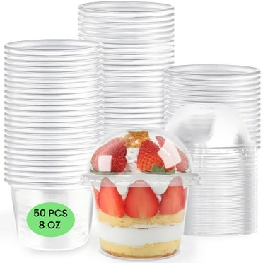 50Pcs Clear Plastic Cup with Dome Lids, 8oz/250ml Disposable Ice Cream Cups for Dessert, Salad, Fast Food, Fruit, Drink