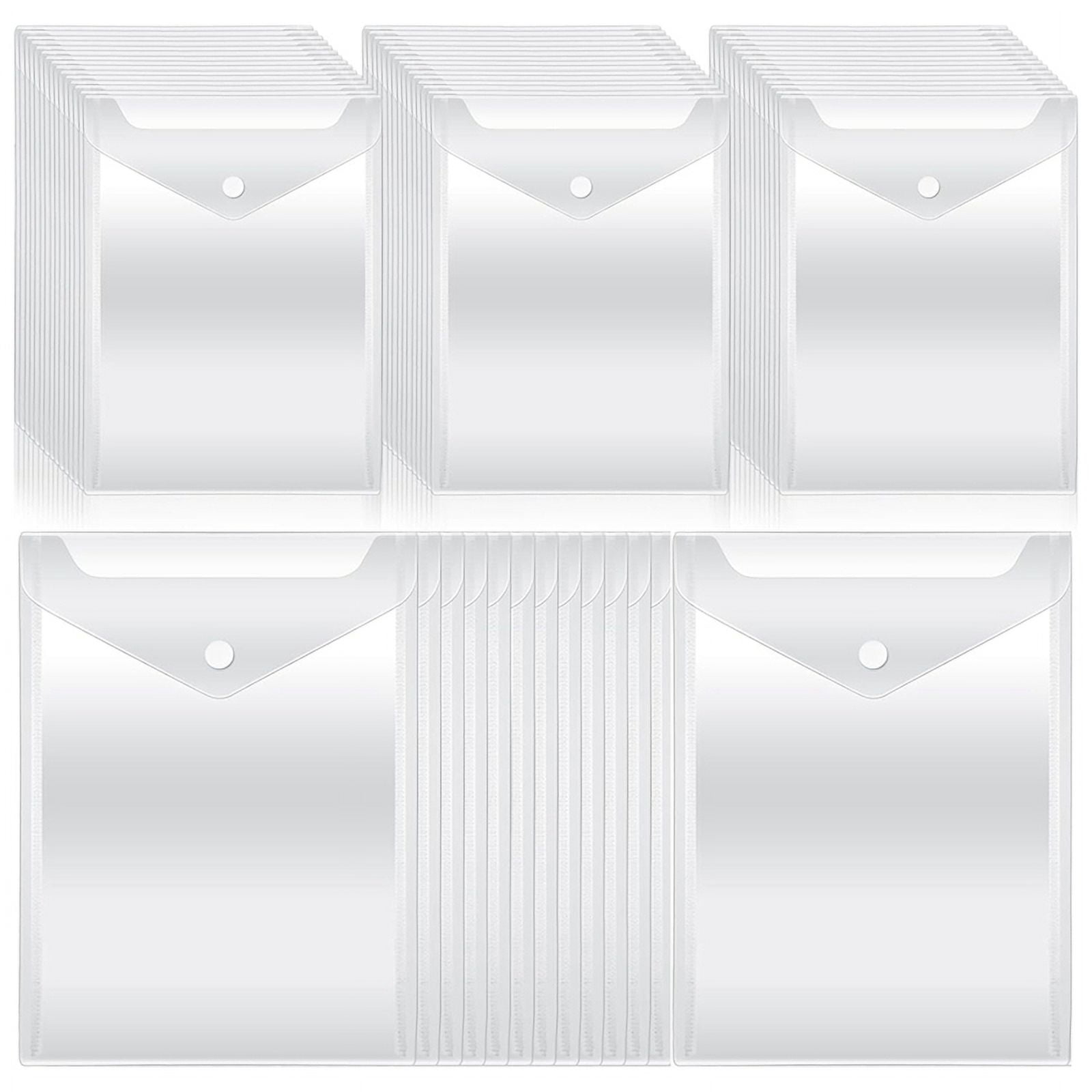 50Pcs Clear Plastic Envelopes with Snap Button Stamp and Die Storage Pockets for School Home Office 7.08 X 9.44Inch