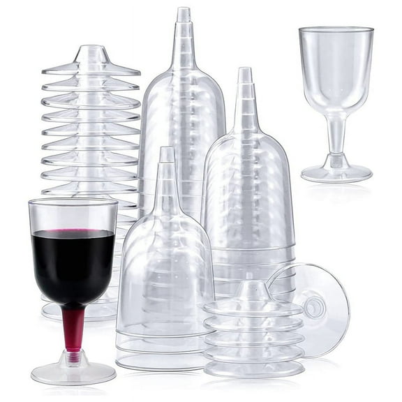 50Pcs Clear Plastic Wine Glass Recyclable, Disposable & Reusable Cups for Champagne, Dessert, Beer, Pudding,