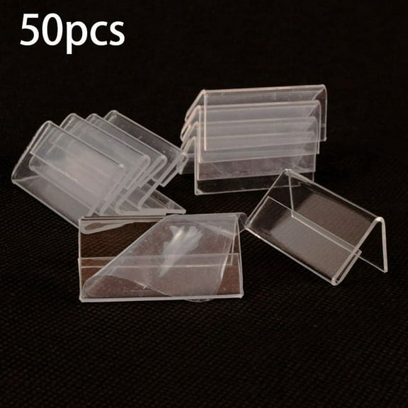 50Pcs Clear Signage Card Holder Poster Holder Plastic Mini Label Holder Acrylic Card Display Stand 2x4cm