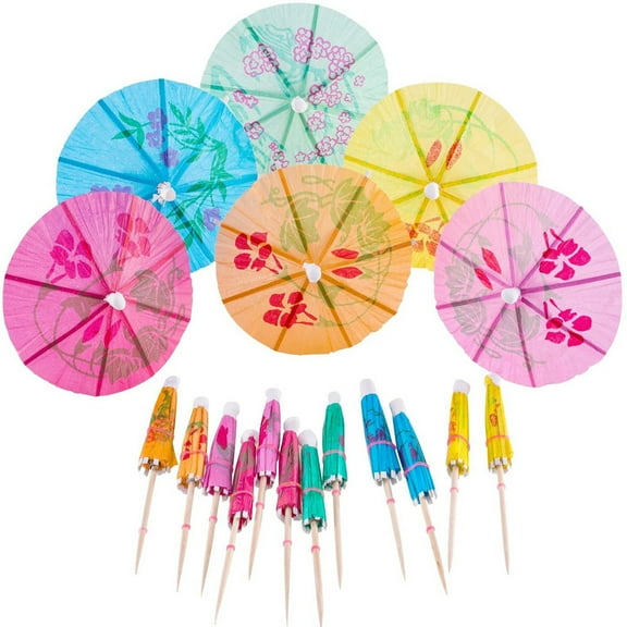50Pcs Cocktail Umbrellas, Colorful Paper Umbrella Picks With Floral Patterns, Disposable Drink Umbrellas For Cocktail Party Luau Hawaiian Party Beach Party