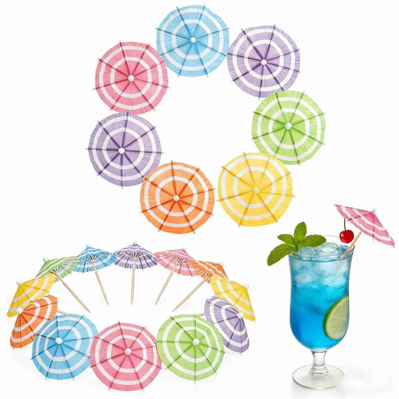 50Pcs Cocktail Umbrellas Picks, Colorful Mini Drink Umbrella Toothpicks for Tropical Tiki Hawaiian Luau Party, Tiny Paper Parasol for Drink Garnish, Decoration((Round)