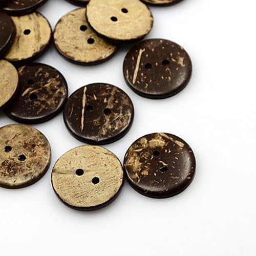 50Pcs Coconut Buttons 2 Holes Flat Round Coconut Brown 0.79x0.1 Inch