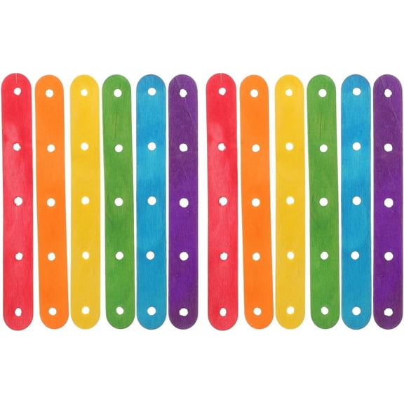 50Pcs Colored Wooden Craft Sticks with Holes 5.9x0.62 Inch Non Waxed