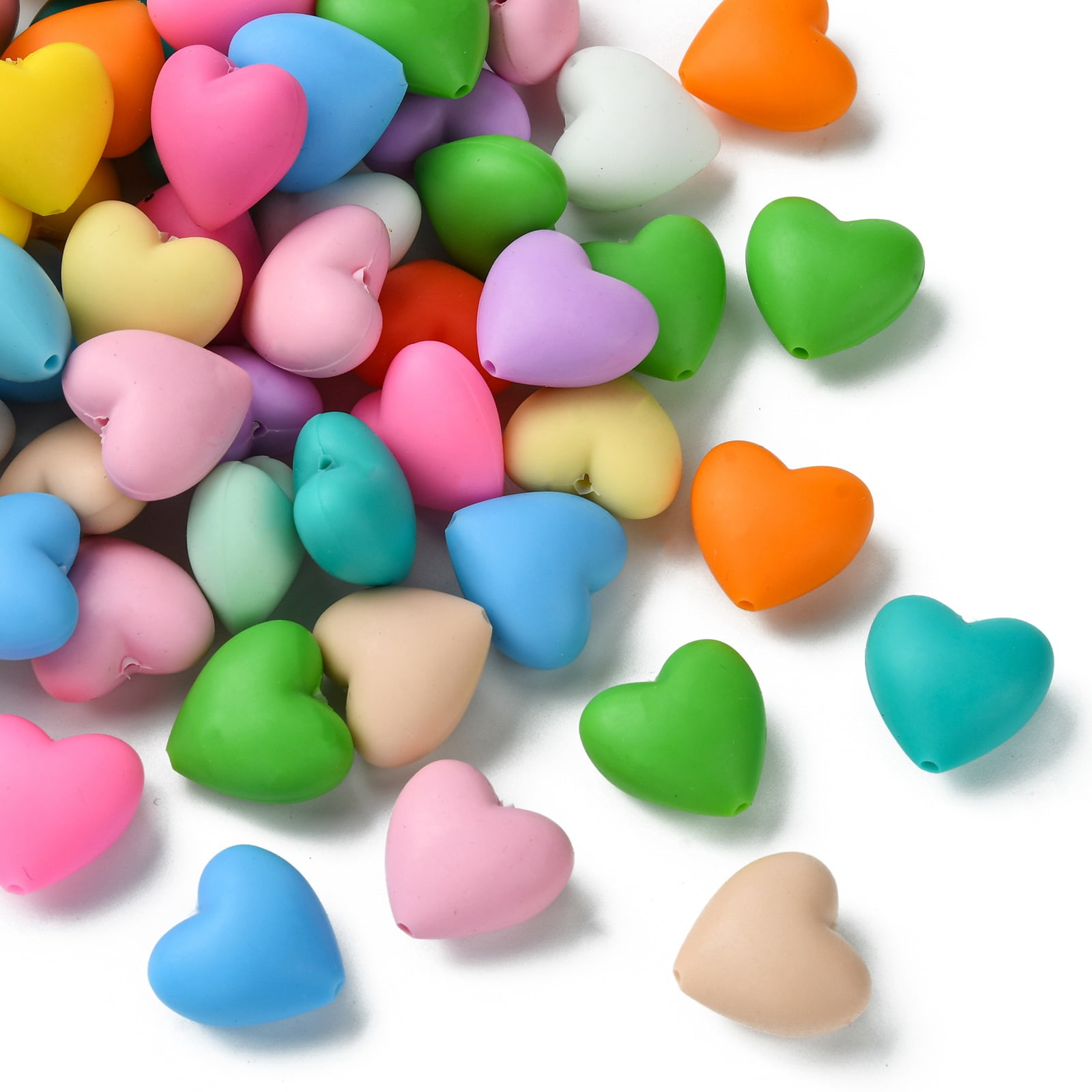 50Pcs Colorful Heart Shape Silicone Beads Valentine's Day Silicone Focal Beads Love Heart Spacer Beads for DIY Jewelry Making