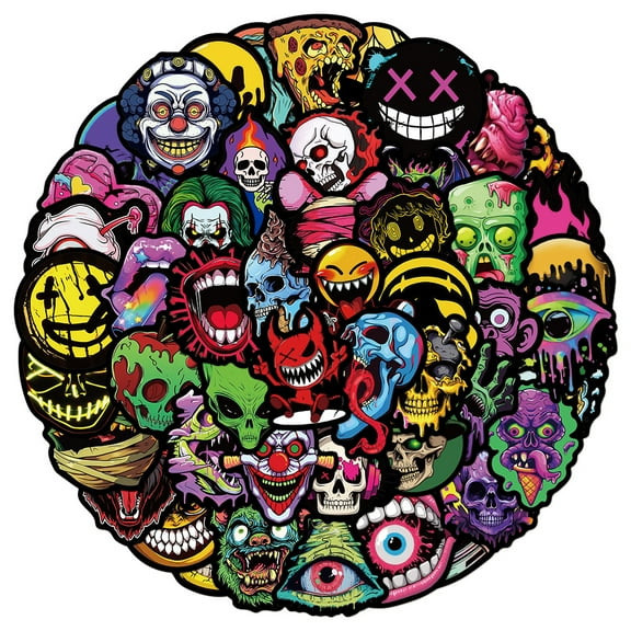 50Pcs Cool Horror Skull Stickers Waterproof for Skateboard Guitar Car Skateboard Motorcycle Helmet Decals Graffiti Toys