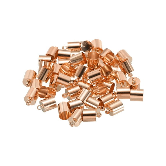 50Pcs Cord End Caps 7.5mm End Cap Barrel Beads Kumihimo End Caps Brass for Jewelry Making 8mm Length Rose Gold