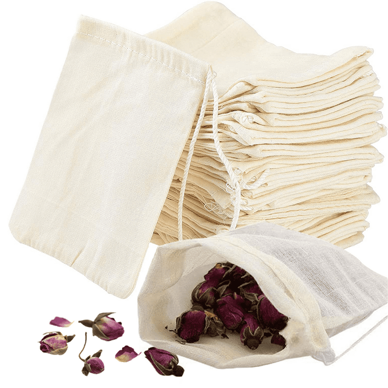 50Pcs Cotton Drawstring Bags Reusable Muslin Bag Natural Cotton