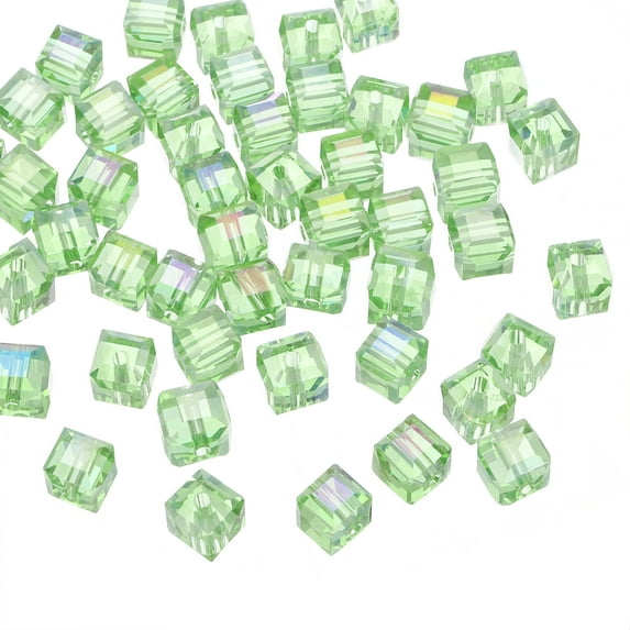 50Pcs Cube Crystal Glass Beads, 8mm Sparkle Faceted Loose Square Spacer Beads for Necklace Bracelet Earrings DIY Crafts Making (Green)