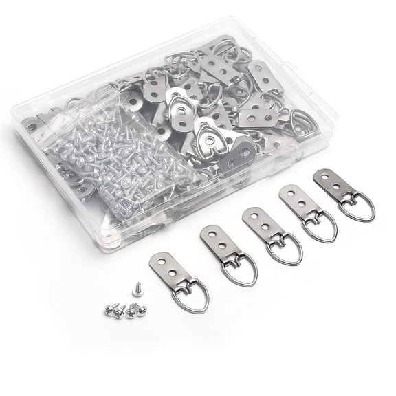 50Pcs D Ring Picture Hangers Hardware, Heavy Duty D-Rings Picture Hanging Kit with Screws, Nickel Plated, Metal D-Rings Picture Frames Clasp for Wall Decor Mirror Art Gallery