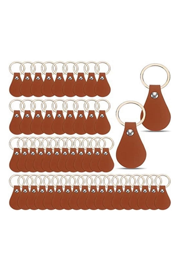 50Pcs DIY Leather Keychains Brown Blank Key Fob Rivets Keychain for Car Home Door Small Decoration Homemade Gift