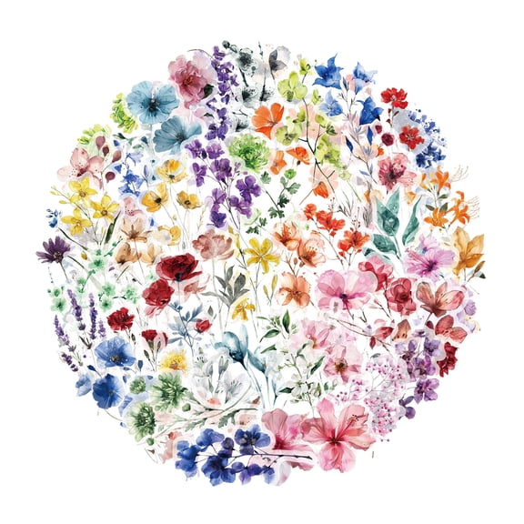 50Pcs Decorative PET Sticker Flower Sticker for Water Bottle Scrapbooking Journal Phone Case Laptop Guitar Luggage
