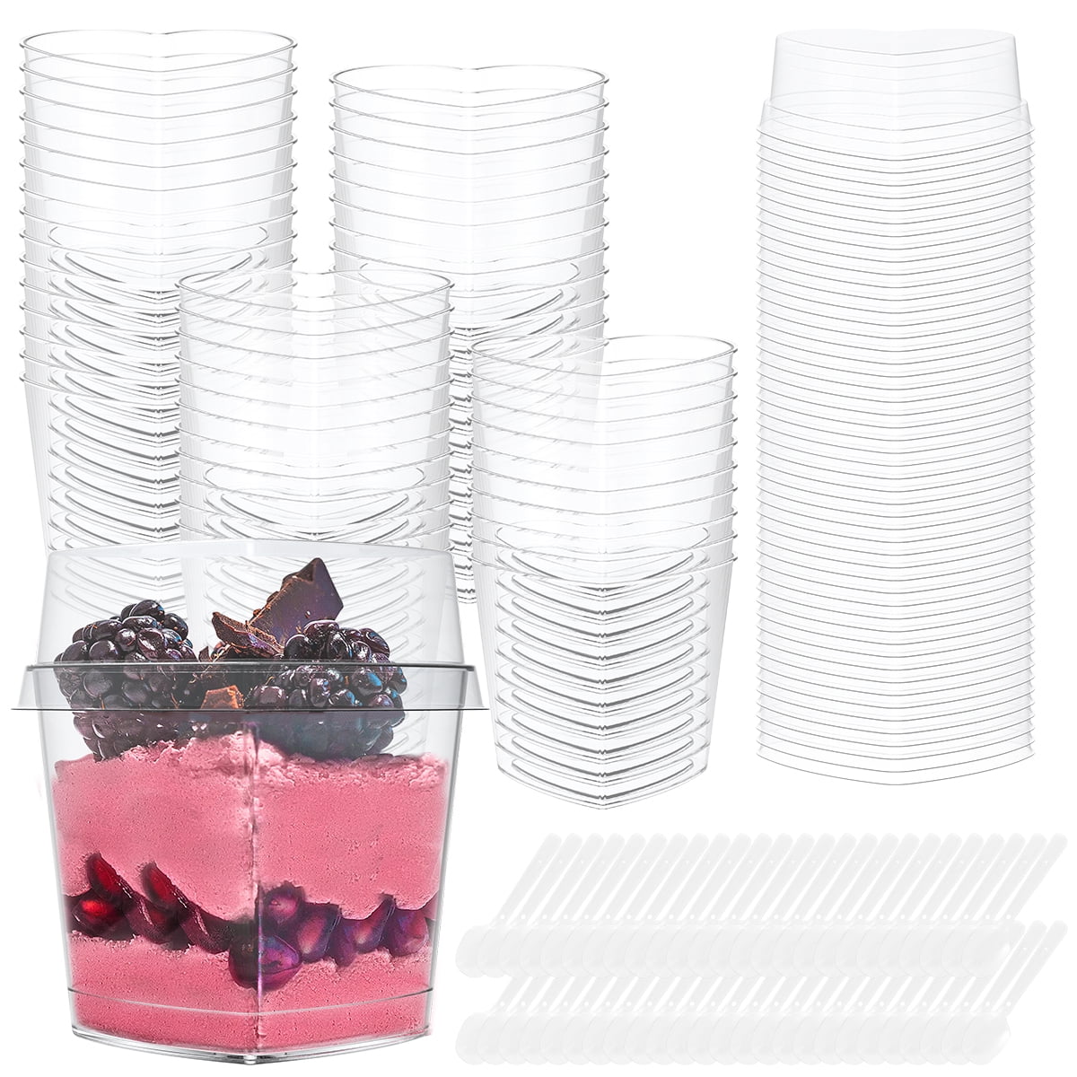 50Pcs Dessert Cups with Lids Spoons 6oz/180ml Mini Reusable Dessert