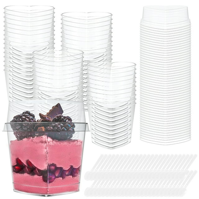 50Pcs Dessert Cups with Lids Spoons 6oz/180ml Mini Reusable Dessert Pots Clear Plastic Parfait