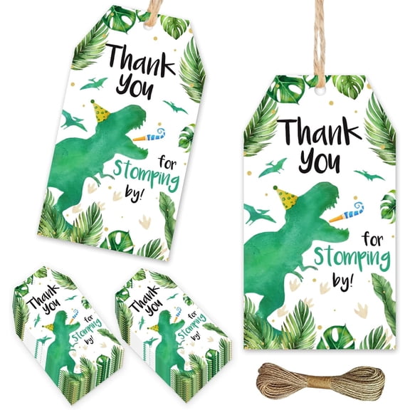 50Pcs Dinosaur Thank You Tags Thank You for Stomping by Gift Tags Thank You Paper Tags Dinosaur Gift Tag Dinosaur Hanging Tags Labels for Baby Birthday Shower Dinosaur Themed Gender Reveal Favors