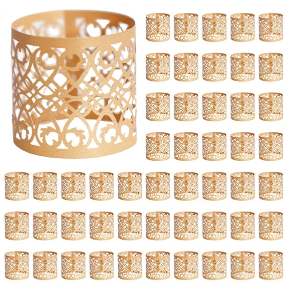 50Pcs Disposable Foil Paper Napkin Rings – Self-Adhesive Cut Out Napkin Holders for Dinner Parties, Wedding, Thanksgiving, Table Setting Decor