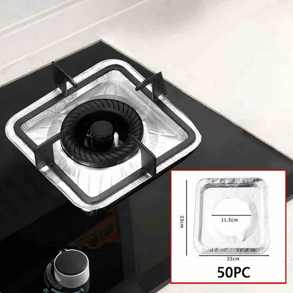 50Pcs Disposable Gas Burners Liners, Gas Range Protector, Stove Top Covers for Gas Burners, Aluminum Foil Square Gas Stove Burners Covers, Foil Liners to Catch Oil, Grease and Food Spills
