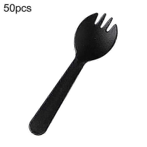 50Pcs Disposable Plastic Party Cutlery Set - Dessert Forks & Spoons with Scoop for Fruit, Ice CreamBlack