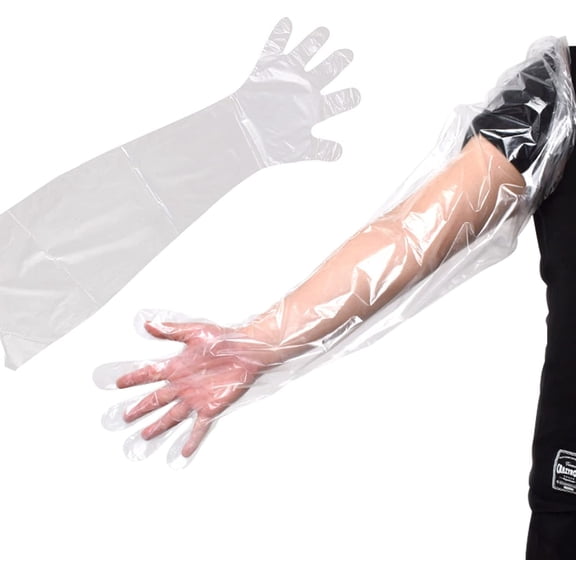 50Pcs Disposable Plastic Veterinary Insemination Rectal Long Arm Gloves for Field Dressing Gutting 35 inch Length