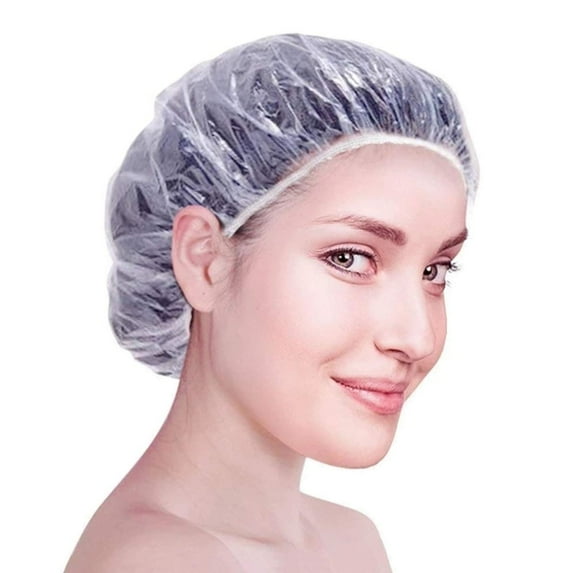 50Pcs Disposable Shower Caps - Plastic Shower Cap Disposable, Clear Waterproof Plastic Caps for Women Hair Spa Salon Hotel Travel