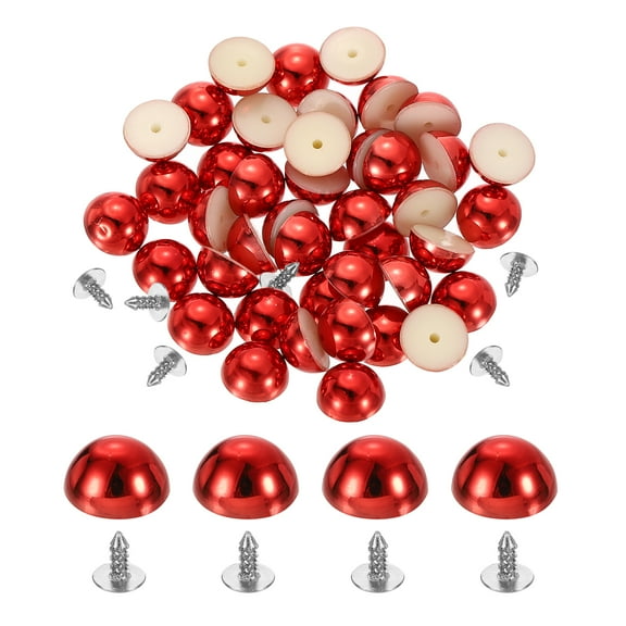 50Pcs Dome Studs, 10mm Plastic Round Mushroom Flat Back Rivets, Red