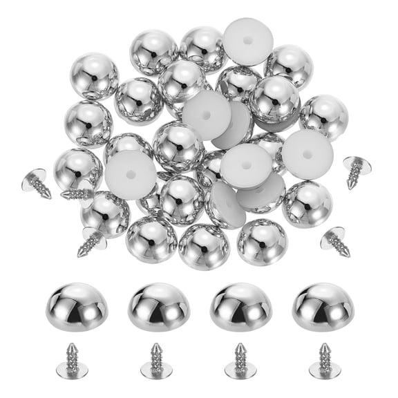 50Pcs Dome Studs, 8mm Plastic Round Mushroom Flat Back Rivets, Silver