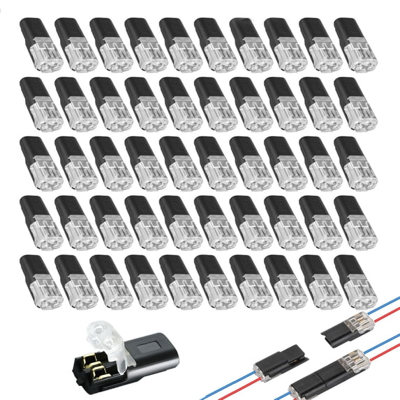 50Pcs Double Wire Lock-Grip Connector, 2-Pin Solderless WireConnector – Compact Plug for Led Strips, Double Wire Plug in Connector for Automotive, DIY Projects (50PCS)