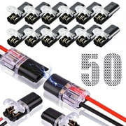 50Pcs Double Wire Plug in Connector with Locking Buckle, Low Voltage Wire Connectors, No Strip Snap Wire Connectors, 2 Pin Quick Disconnect Plug for LED Strips, Automotive, 22-18 AWG