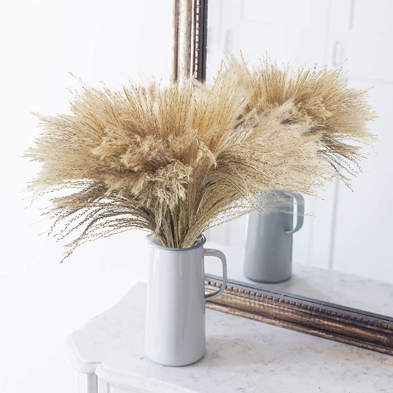 50Pcs Dried Pampas Grass Large Reed Plumes Natural Dried Flower Plants Phragmites Communis Bouquets Stems for Home Wedding Arrangements Vase Wreath Farmhouse Décor 17 Inch