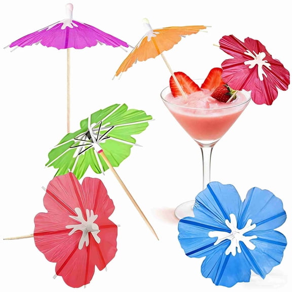 50Pcs Drink Umbrellas, Mini Paper Umbrellas for Cocktail, Little Umbrella Toothpicks, Fancy Cocktail Picks Party Decorations(Flower)