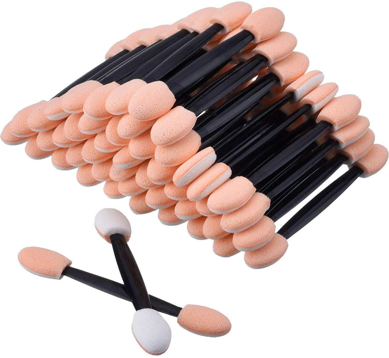 50Pcs Dual Sided Eyeshadow Applicator, Disposable Eye Shadow brush Double End Sponge Foam Makeup Tool Sponge Tipped Oval Makeup Applicator