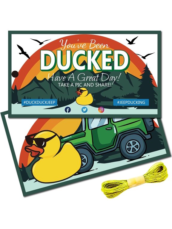 50Pcs Duck Duck Tags Cruising Rubber Duck Tag Cruise Duck Tags Double Sided Duck Tag with Hole Twine for Car Jeep Party 2x3.5Inch-You've Been Ducked Have a Great Day TAKE A PIC and Share DIY