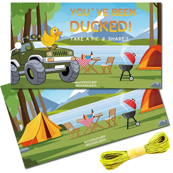 50Pcs You've been Ducked Cards Duck Tags Card Duck Duck Jeep Tags Ducking DIY Jeep Duck Card with Hole and Twine Camping Picnic Tent Mountain for Rubber Duck Jeeps Car Decor 3.5x2 Inch