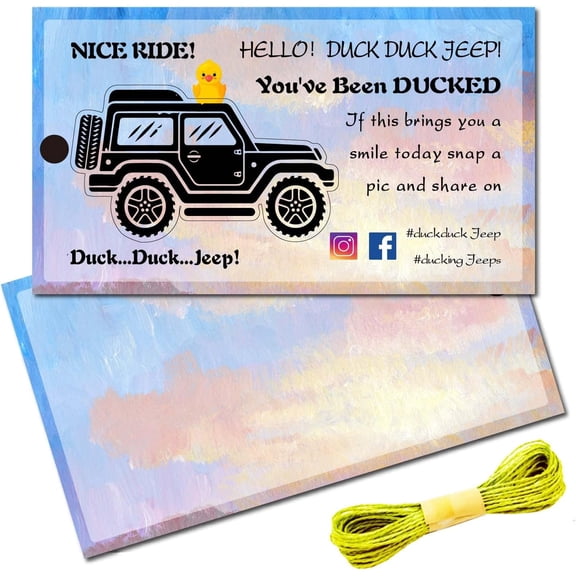 50Pcs You've been Ducked Cards Duck Tags Card Ducking Game DIY Jeep Duck Card with Hole and Twine for Rubber Ducks Jeeps Car Decor 3.5 x 2 Inch-Duck Duck Jeep(Jeep