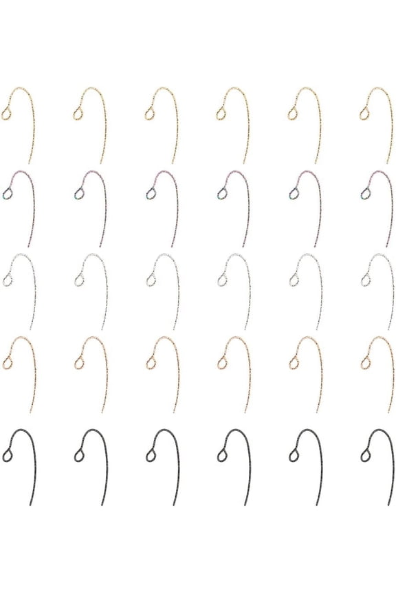 50Pcs Earring Hooks 5 Colors Stainless Steel Fish Hook Ear Wire with Loop Hole Black/Gold/Rose Gold/Rainbow Color Dangle Earrings Findings for DIY Earring Hole: 3x2.5mm Pin: 0.6mm for DIY