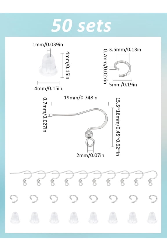 50Pcs Earring Hooks Ear Wires with Ball Stainless Steel Earring Hooks Fish Hooks Ear Wires French Wire Hooks with Open Jump Ring Stainless Steel Color for Earring Making and DIY Stud Earring Supplies