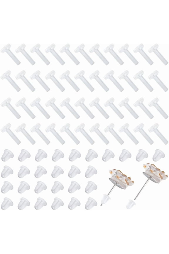 50Pcs Earring Sleeves and 50Pcs Ear Nuts and 50Pcs Silicone Piercing Discs for Piecing Bump Stabilizer Protector Covers