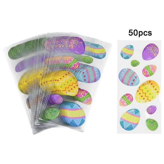 50Pcs Easter Bags, Easter Cellophane Bags, 4 Assorted Styles Easter Treat Goodies Bags with Twist Ties for Cookie Candy
