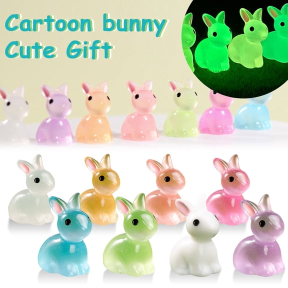 50Pcs Easter Cute Glow-in-the-Dark Rabbit Ornament, Easter Decoration Bunny Figurine - Cute Rabbit Ornament, Spring Holiday Home Decor, Adorable Resin Rabbit Statue for Easter Basket & Tabletop