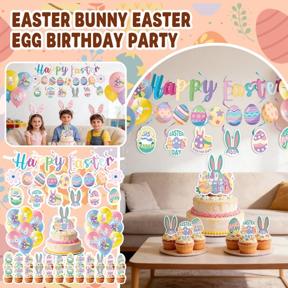 50Pcs Easter Decorations Set - Easter Paper Plates & Napkins Sets, Easters Dinnerware/Tableware Sets Including Cups Straws Plastic Cutlery Disposable Tablecloth for Easter Party Supplies Decor A