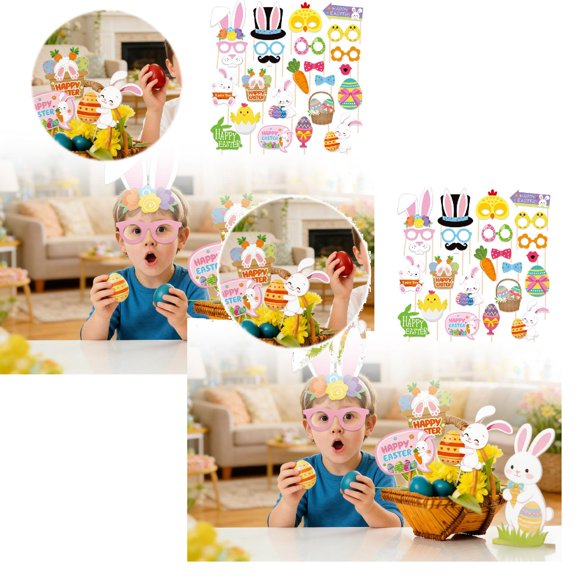 50Pcs Easter Photo Booth Props,25 Pcs Happy Easter Photo Props for Photoshoot, Egg Bunny Selfie Photobooth Props, Spring Photography for Easter Party Decorations, Little Diy Home Decor Happy 2026!
