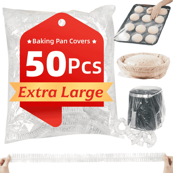 ChrumpTon 50Pcs Extra Large Elastic Bowl Covers for Bread Proofing, Fits Bowls up to 24.8", Plastic Food Covers for Half Sheet Pans (24x16, 21x15, 18x13), Baking Tray & Outdoor Food Storage