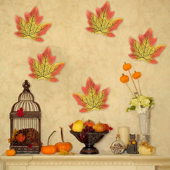 50Pcs Fall Artificial Maple Leaves,Fake Fall Maple Leaves Bluk,Faux Autumn Maple Leaves for Wedding Party Harvest Season Table Decor